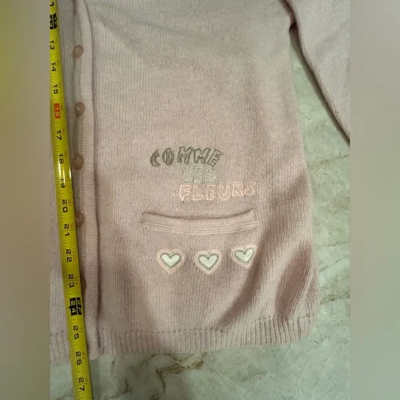 Vintage Italian Angora Wool Cardigan Pink “Comme Les Fleurs” Embroidered Hearts - Picture 6 of 10